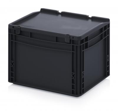 ESD Antistatic Euro Container Boxes with hinged lid - 40 x 30 x 28,5 cm (L x W x H) - 666 ESD ED 43/27 HG